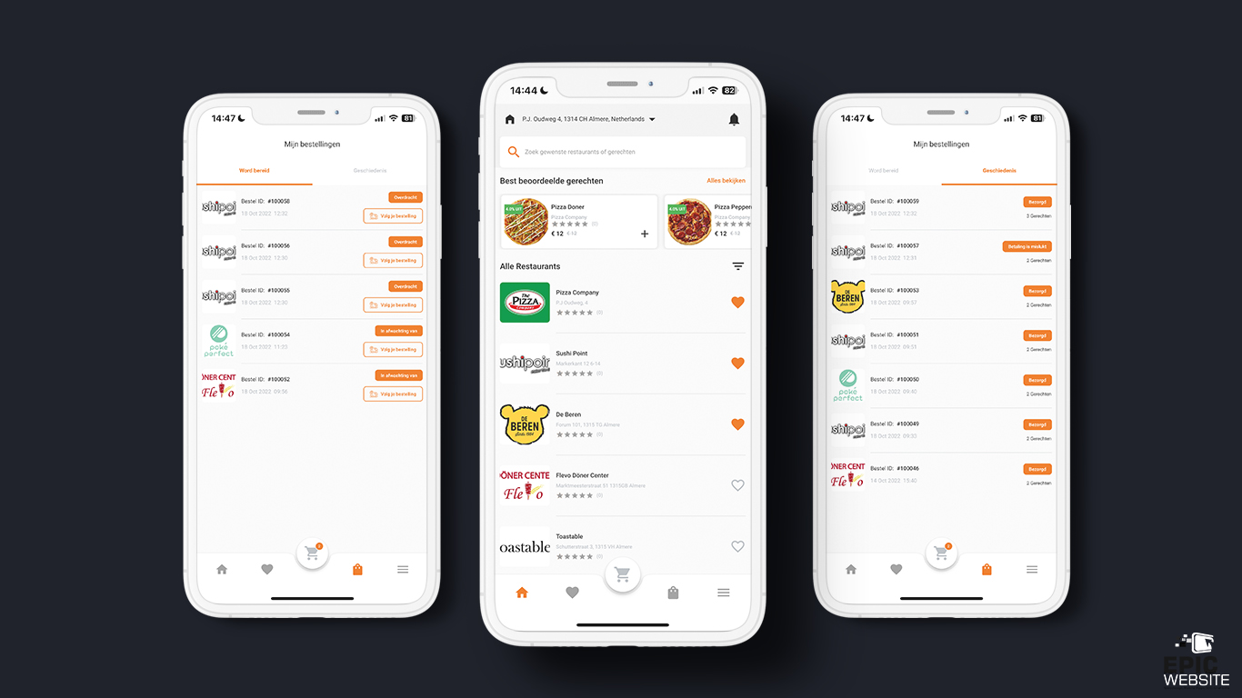 Bezorg- en afhaal restaurants app ontwikkelaar